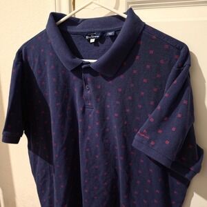 Ben Sherman Mens XL Navy Blue Red Geometric Print Pique Polo Short Sleeve Shirt